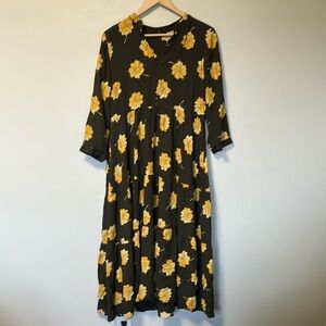 Madewell Floral Green and Yellow Maxi Tier Dress